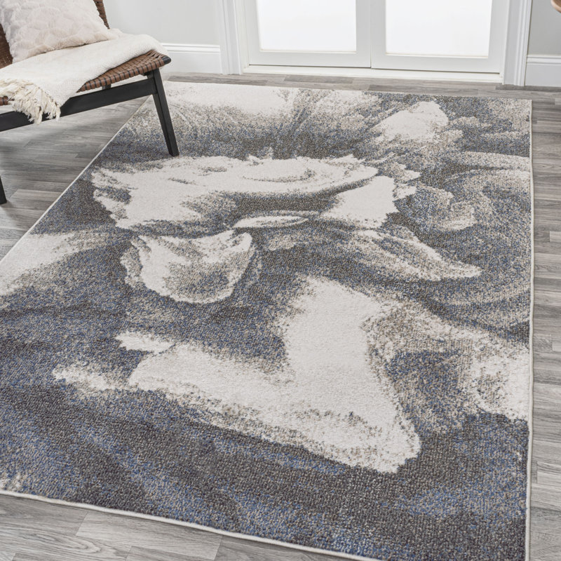 Crapse Abstract Two-Tone Modern Gray/Cream Rug, Rectangle 5'3" x 8'