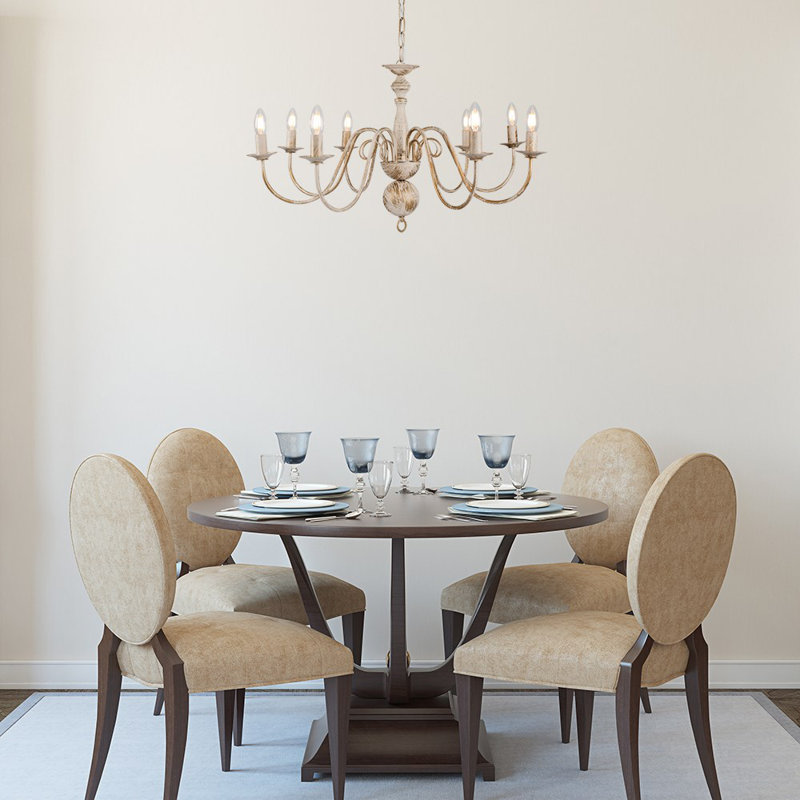 Margarita 8 - Light Candle Style Chandelier, Distressed White, 3000k