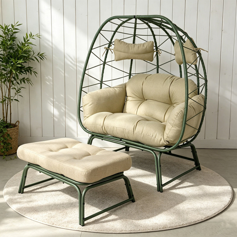 Chaises longues spacieuses de style bohème en rotin d'acier pour le jardin