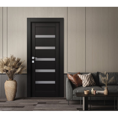 Leora 30"X 80" Manufacturer Wood And 5-Lite Frosted Glass Black Matte Composite Wood Interior Door Slab