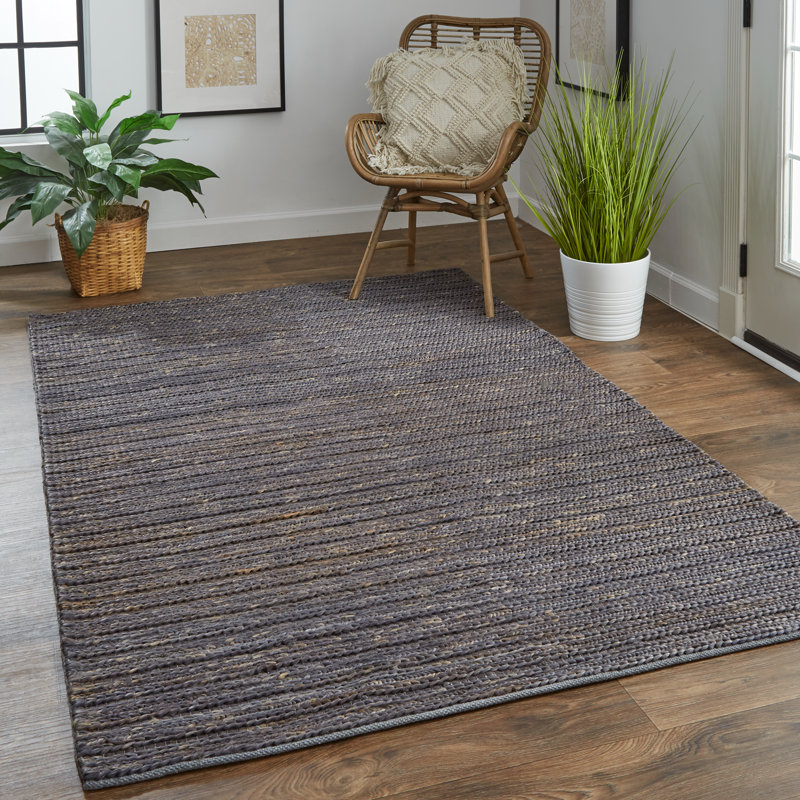Tapis en jute onyx tissé à plat à la main Riaria, Rectangle 4 pi x 6 pi