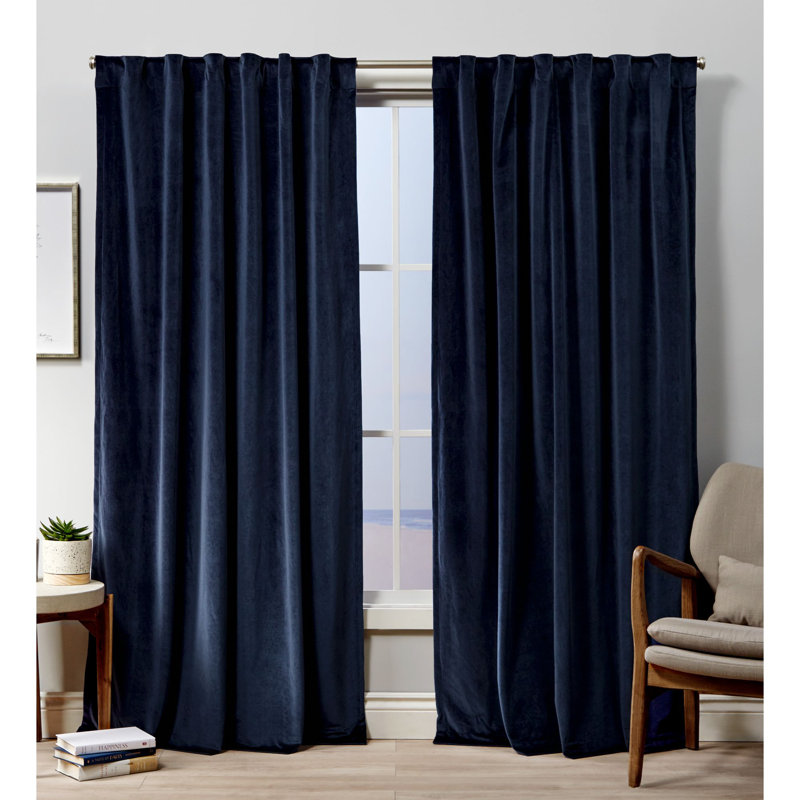 Tremblay Velvet Room Darkening Curtain Pair, 52" x 84", Navy