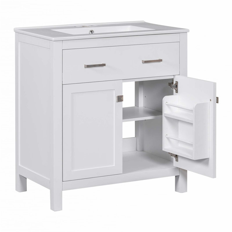 30" Bathroom Vanity With Ceramic Sink,Soft Close Doors, White