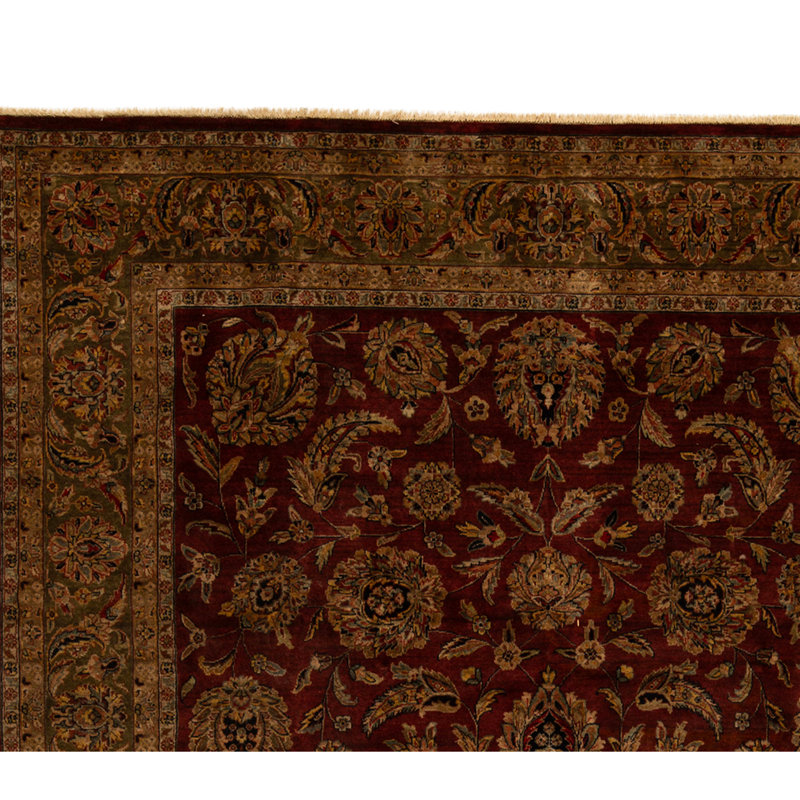 High-Quality Hand-Knotted Wine And Green Area Rug