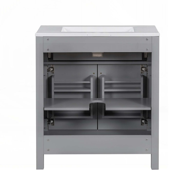 Meuble-lavabo 30 po avec lavabo en céramique, Gris