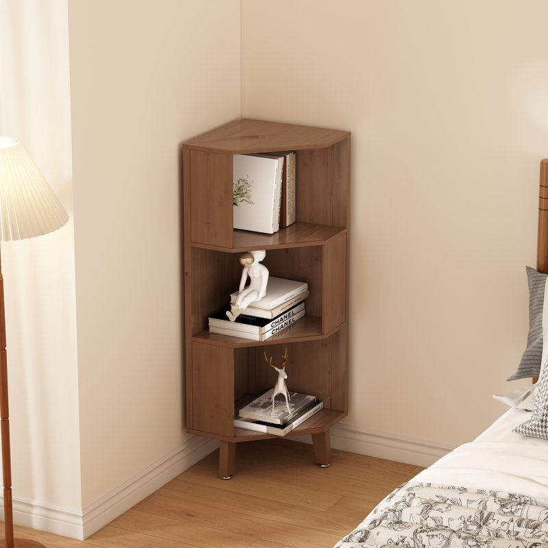 45.3"H Tall Corner Bookshelf Freestanding Bookcase Bamboo Storage Display Shelf, (3 Shelves) 45.3" H x 13.8" W x 13.8" D