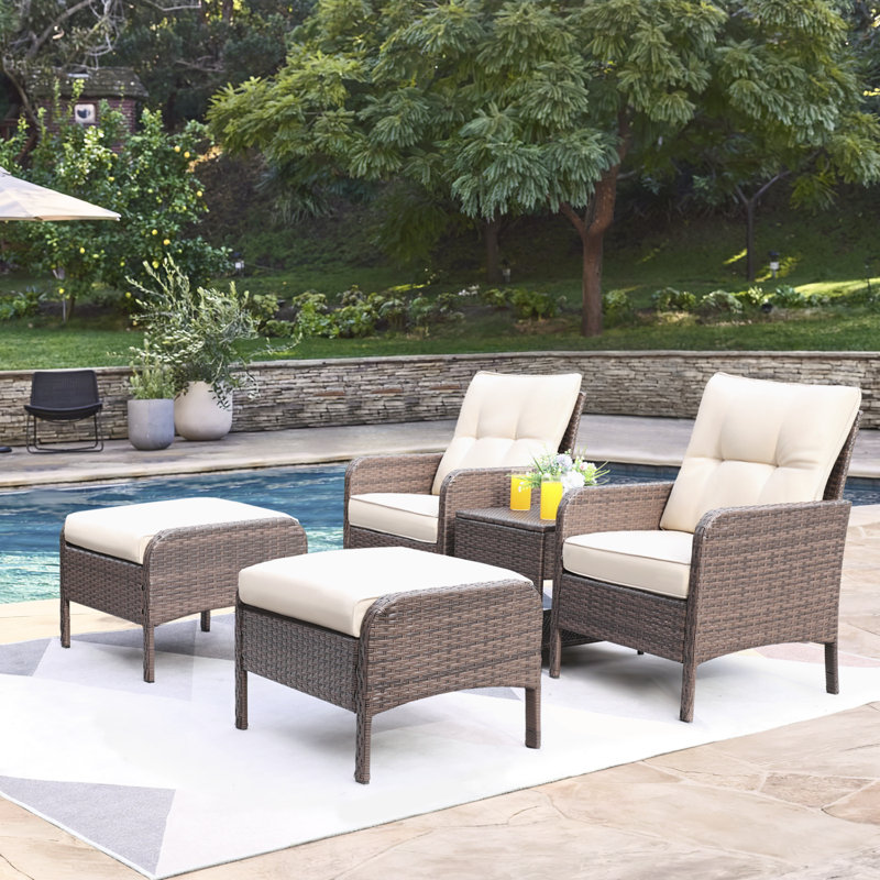 Ensemble de conversation en rotin pour 4 personnes avec coussins Malmesbury, Beige