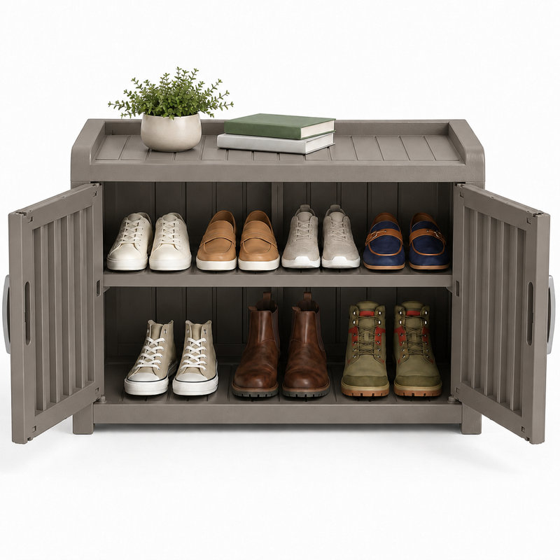 Shoe Storage with Seat,Resin Shoe Organizer, Gray