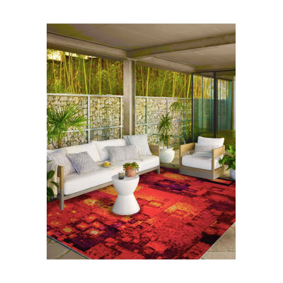 Tapis décoratif lavable orange à motif pastel