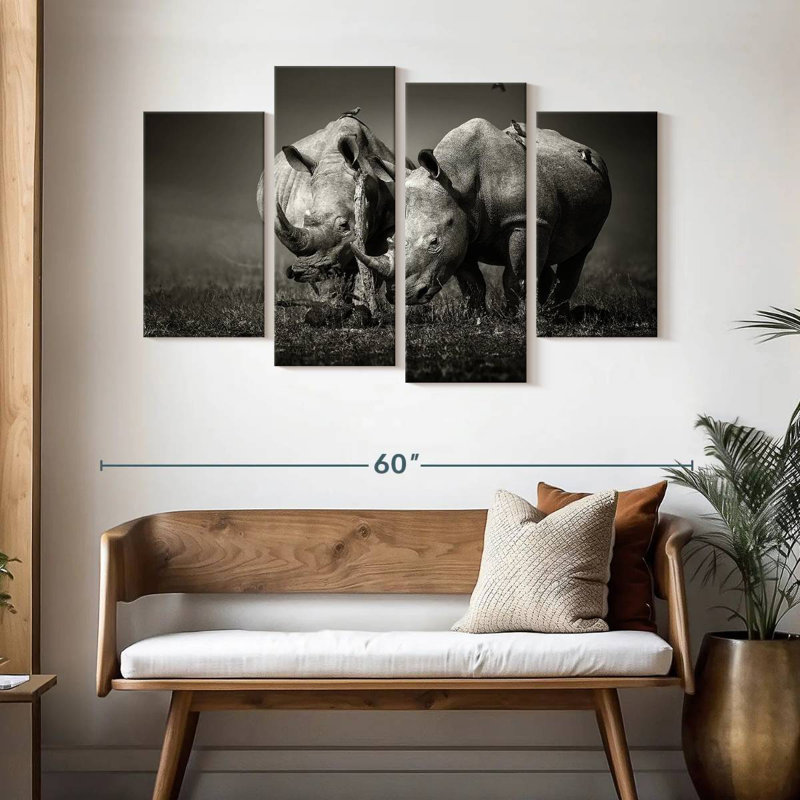Rhinocéros monochromes Brampt, H 32 po x l 52 po