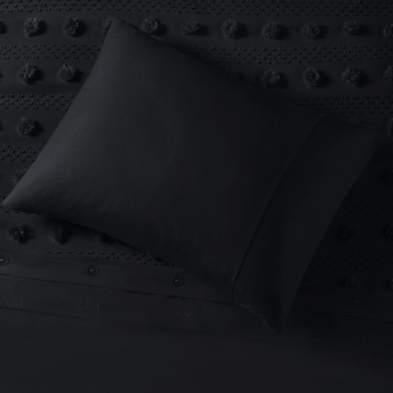 Full/Queen Clip Duvet Cover Black - 2 Shams, , Machine Washable , Microfiber Back,