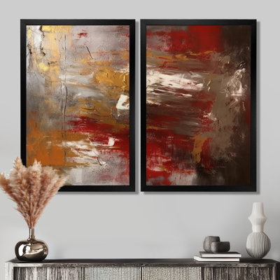 Révélations anciennes italiennes en or et rouge - reproduction d'art sur toile, art mural abstrait doré 2 pièces