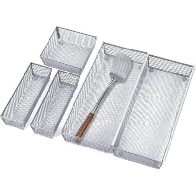 Interlocking Drawer Organizer Set with Silverware Tray, Multi-Purpose Storage System for Kitchen Utensils Office Bathroom