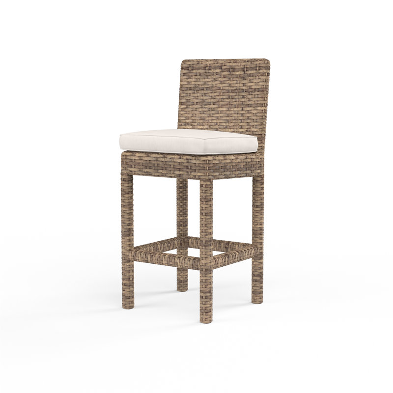 Havana Wicker Outdoor Stool with Sunbrella Cushion, Canvas Natural Sunbrella®, 26"