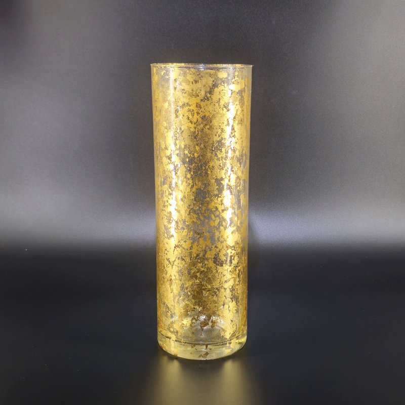 Thassos Gilded Glass Cylinder Vase, Gold, 12" H x 4" W x 4" D