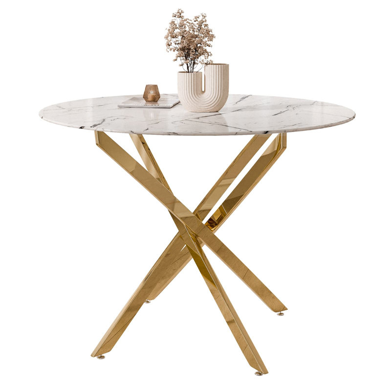 Chatalina Round Glass Top Dining Table, White Marble