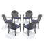 Chaise de patio en aluminium 6 pièces avec cadre noir et coussins bleus