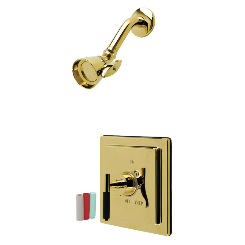 Robinet de baignoire et douche à pression équilibrée à poignée simple Kingston Brass Kaiser, Laiton poli