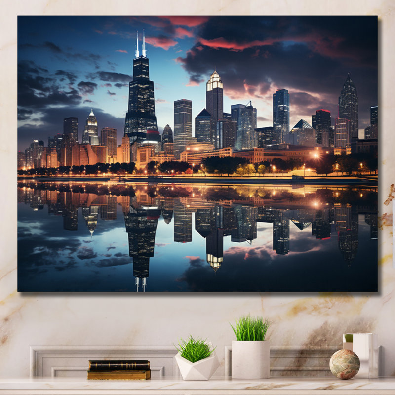 Chicago, beau paysage urbain II - art mural Chicago, H 16 po x l 32 po, Toile tendue, Sans cadre