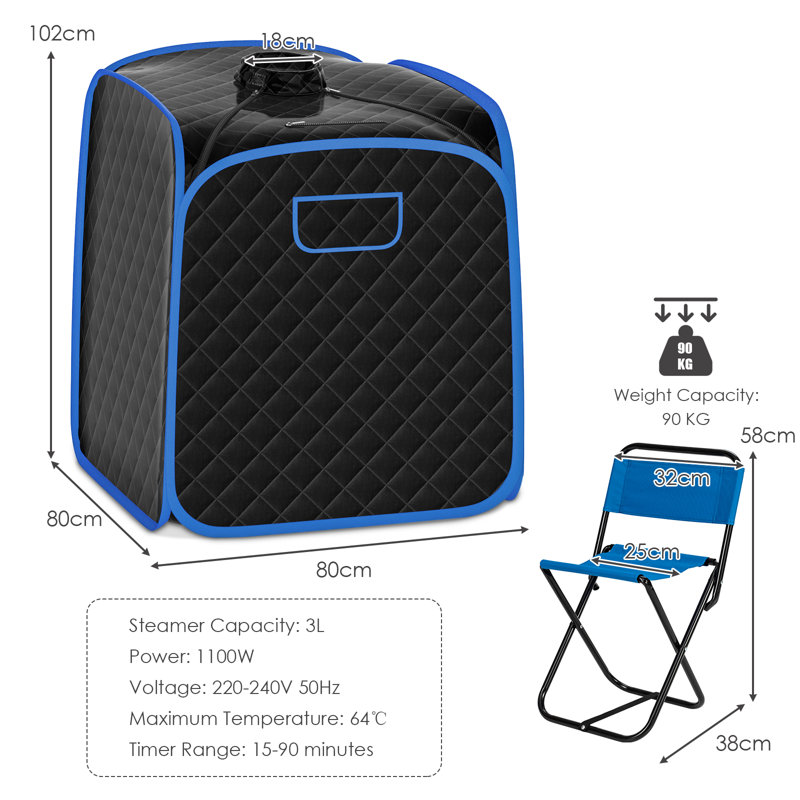Symple Stuff 1 - Person Portable Traditional Steam Sauna with Remote Control, Black