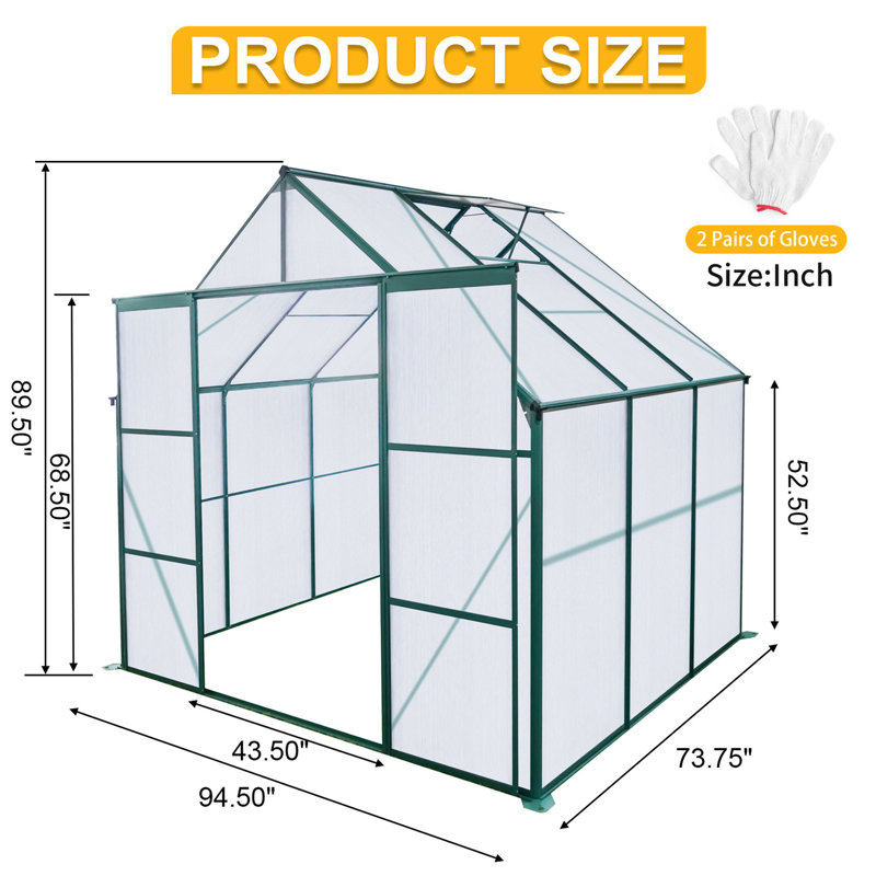 Greenhouse 8x6ft With Build - Harsh Weather All Seasons Outdoor Heavy-duty Base Support Enhance Stability Season Long