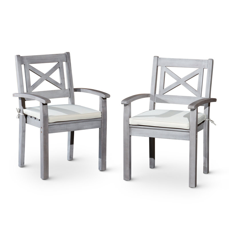 Chaises de salle à manger d'extérieur avec cadre en bois massif Bréhob