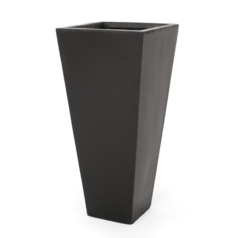 Tapered Outdoor Plant Pot - 13.05L X 13.05W 28.5H Black Magnesium Oxide, Lightweight Concrete No Assembly Needed Planter For Plants