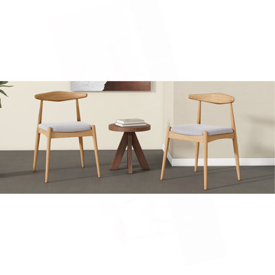Ensemble de 2 chaises de salle à manger en bois d'hévéa avec dossier ergonomique et coussins de confort, naturel et beige