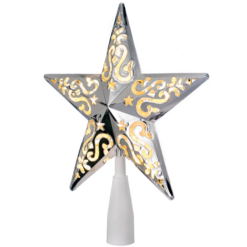 25cm Metal Astrology & Stars Lighted Tree Topper, Silver