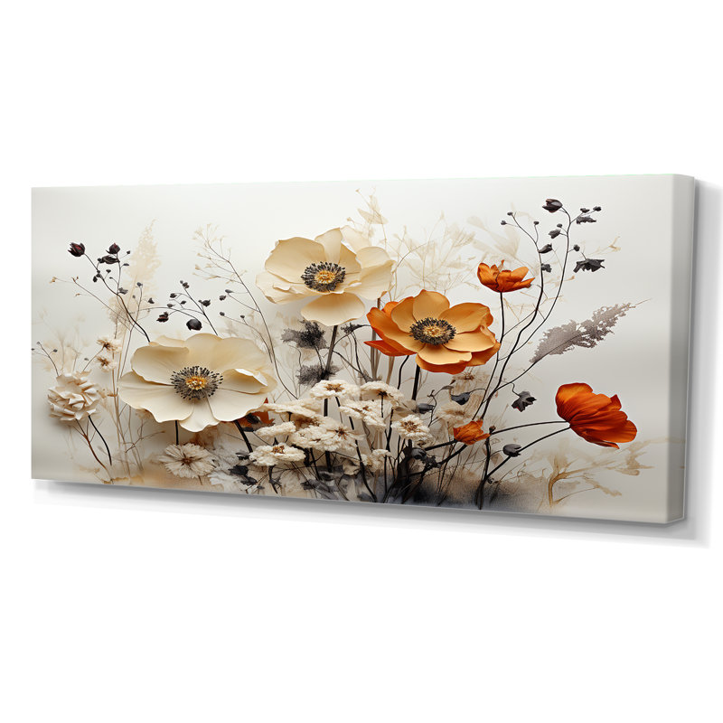 «Macaulee Bohemian Earthly Floral Collage II», art mural abstrait bohème, H 28 po x l 60 po, Toile tendue, Sans cadre