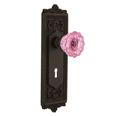 Egg & Dart Plate avec trou de serrure décoratif et bouton de porte rose cristal