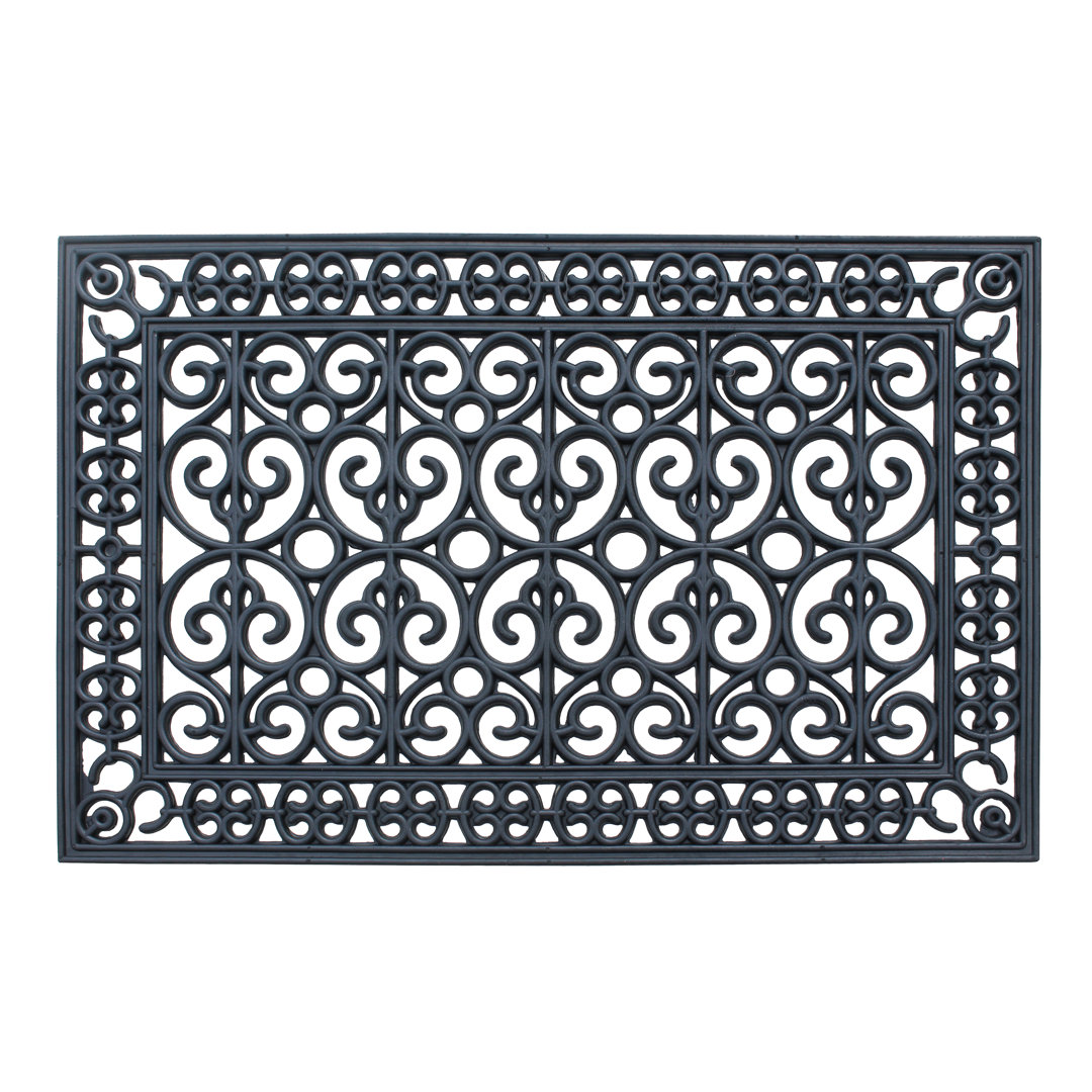Bradford First Impression Large Rubber Non-Slip Doormat – 24" x 36" Indoor/Outdoor Entry Mat with Black Paisley Geometric Design Fleur De Lis Living