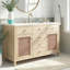 Meuble-lavabo en rotin naturel 48 po, structure en bois massif, 5 tiroirs, 2 portes d'armoire en rotin avec lavabo en céramique de qualité supérieure