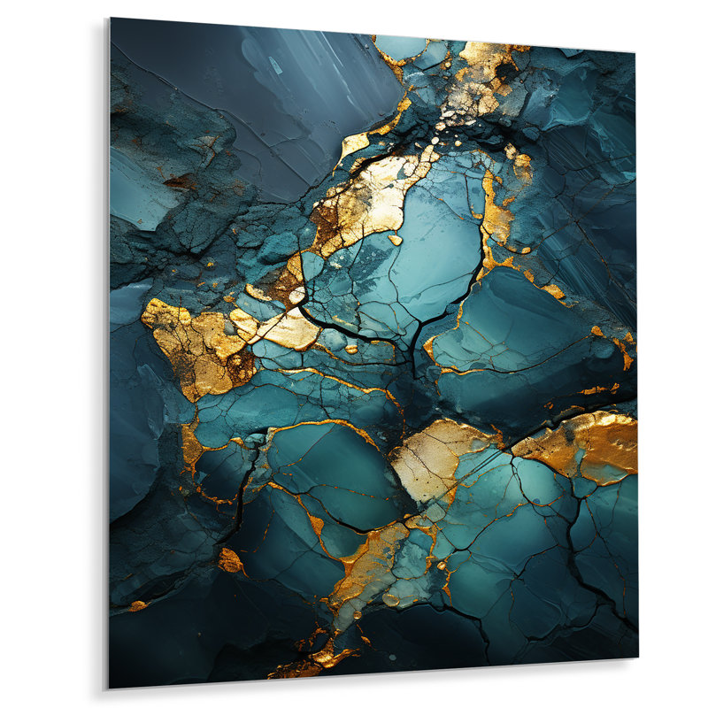 Or et vert motif de marbre abstrait IV - décoration murale en marbre, H 20 po x l 12 po x P 1 po