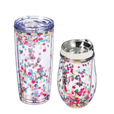 Acrylic Glitter Travel Cup with Lid Gift Set, 20 OZ & 10 OZ.