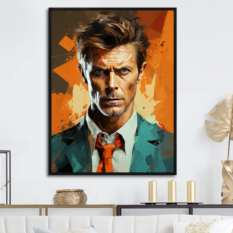 Bronze, portrait de Bowie, reproduction sur toile_105712, H 40 po x l 30 po x P 1,5 po, Cadre flottant noir
