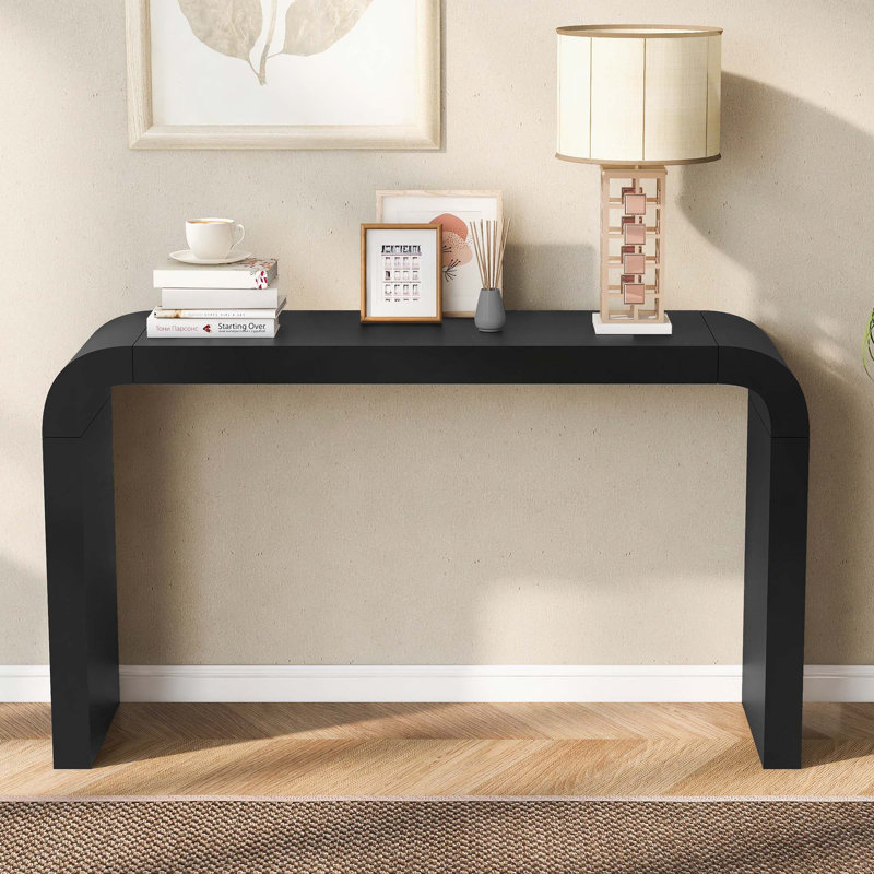 Table d'entrée minimaliste en acacia avec 2 pieds, Noir