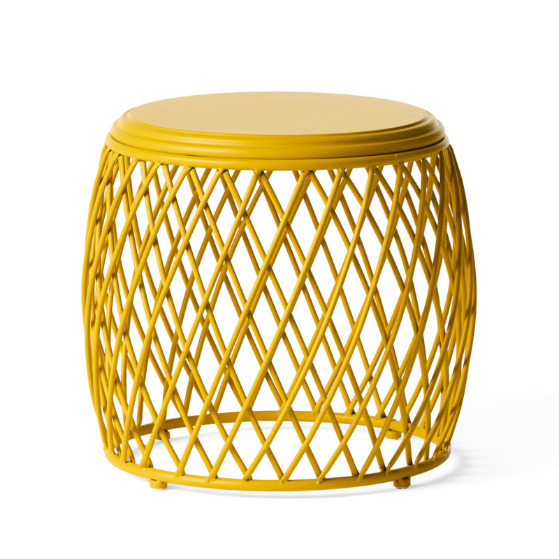 Appealing Matte Yellow Iron Side Table, Decoration Present, 19.35"x19.35"x17.37", 20 Lbs Load Capacity Max Eye-catching Pattern Accentuated, Increase
