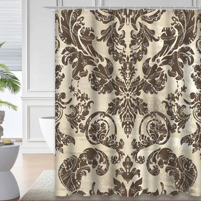 Rideau de douche imperméable à motif floral damassé baroque antique avec 12 crochets