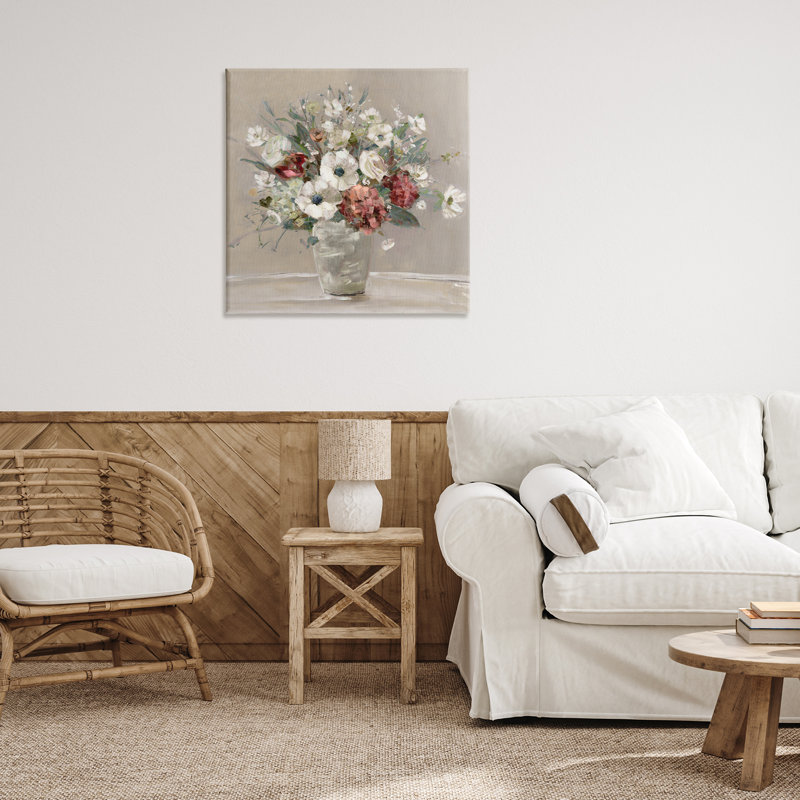 Bouquet «Simply Happy» sur toile beige, design par Sally Swatland, H 30 po x l 30 po