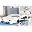 Lit de voiture de course simple avec roulettes, blanc et attrayant espace de couchage fonctionnel en forme de voiture