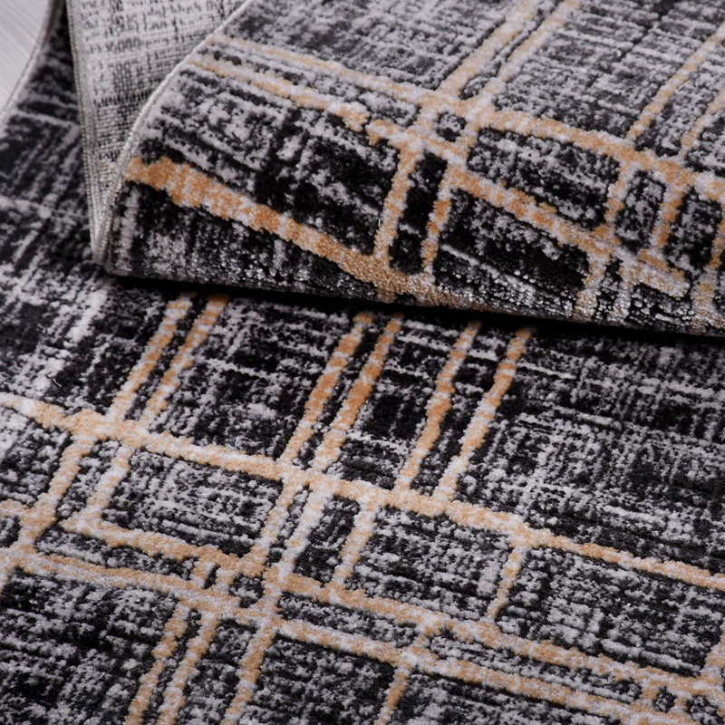 Tapis gris moderne / abstrait lavable à la machine, Rectangle 2 pi 8 po x 5 pi