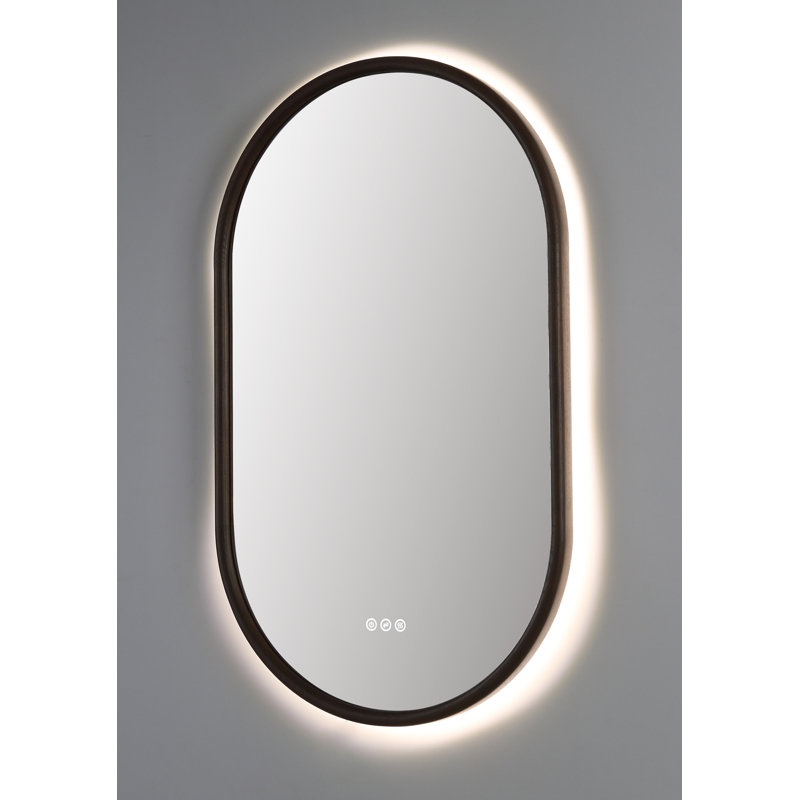 Zen LED Mirror, 39.37" x 23.62", Chestnut, Oval