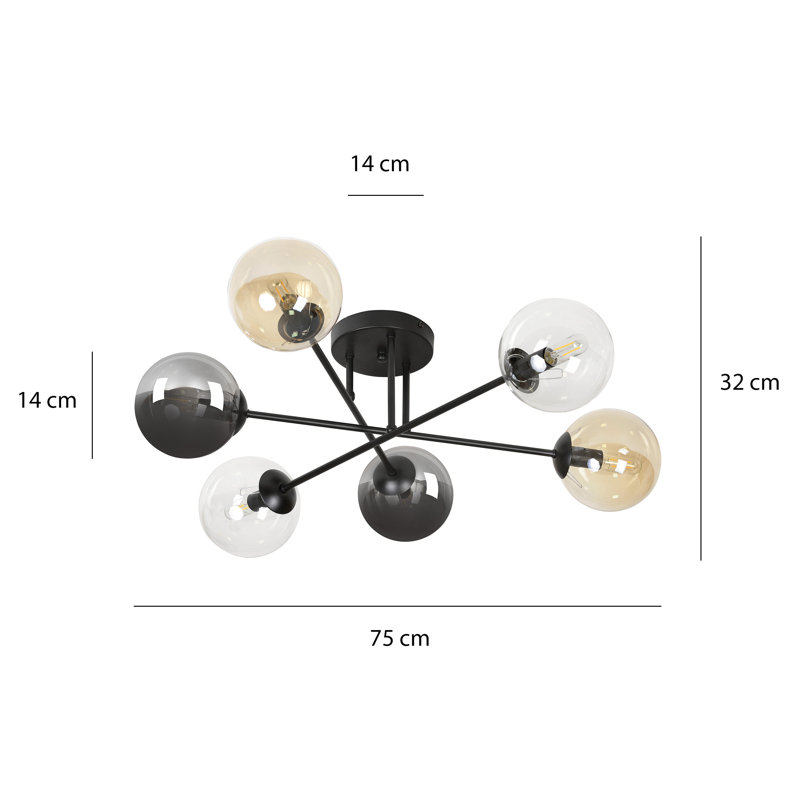 Cadesia Glass Semi Flush Mount, Graphite/Amber/Transparent