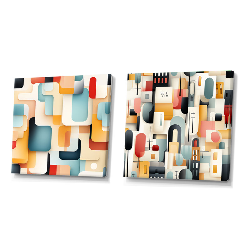 Cyenthia - Ensemble de 2 collages carrés à formes abstraites, H 36 po x l 73 po, Toile tendue