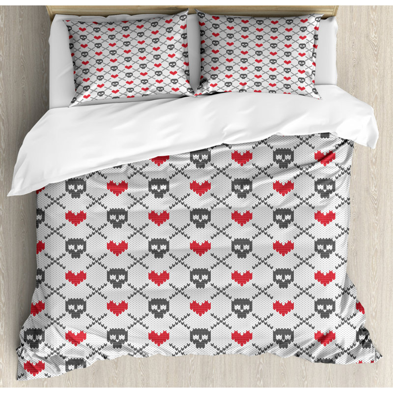 Ensemble de housse de couette crâne, Housse de couette grand + 2 taies décoratives