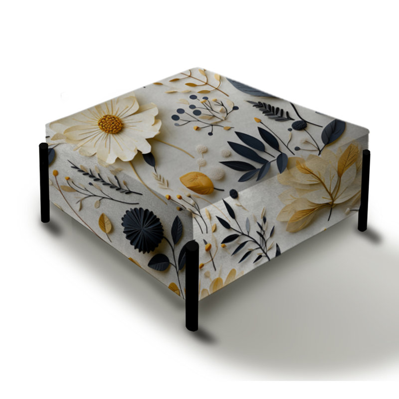 Grand repose-pieds carré beige à motif de fougère nomade urbaine I