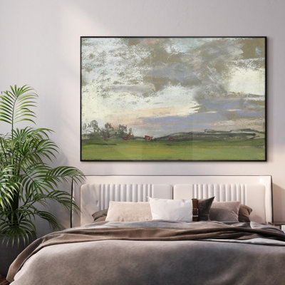 «Pastel Landscape with Rolling Fields and Calm Sky Home Decor», très grand imprimé mural encadré (assemblage requis)