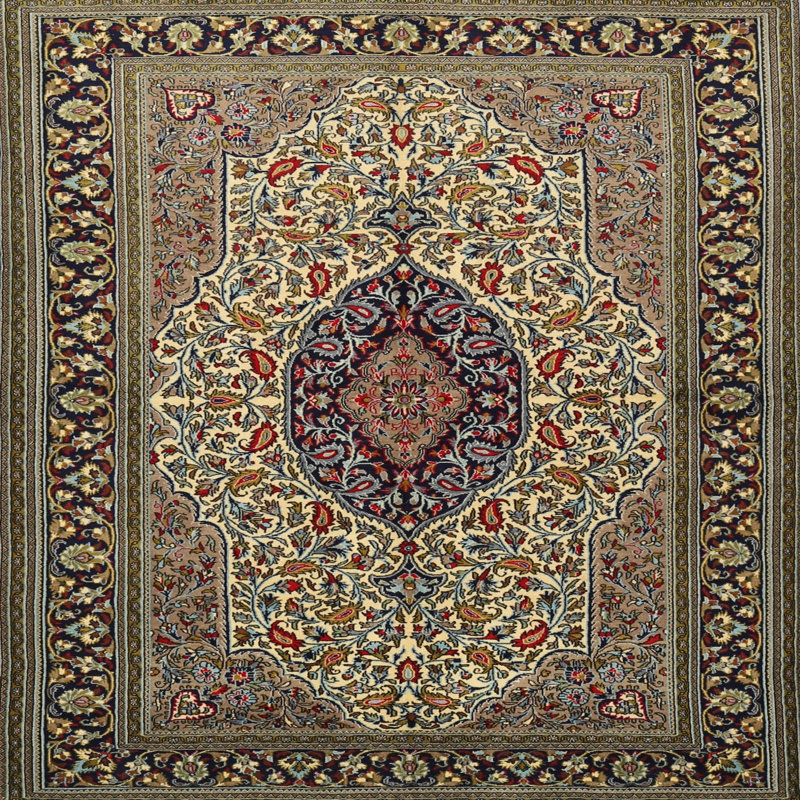 Tapis gris/bleu traditionnel Galway, Carré 5 pi