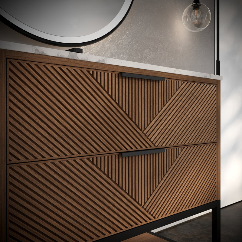 Diamond 36'' W Single Vanity, Matte Black, Walnut, White Quartz